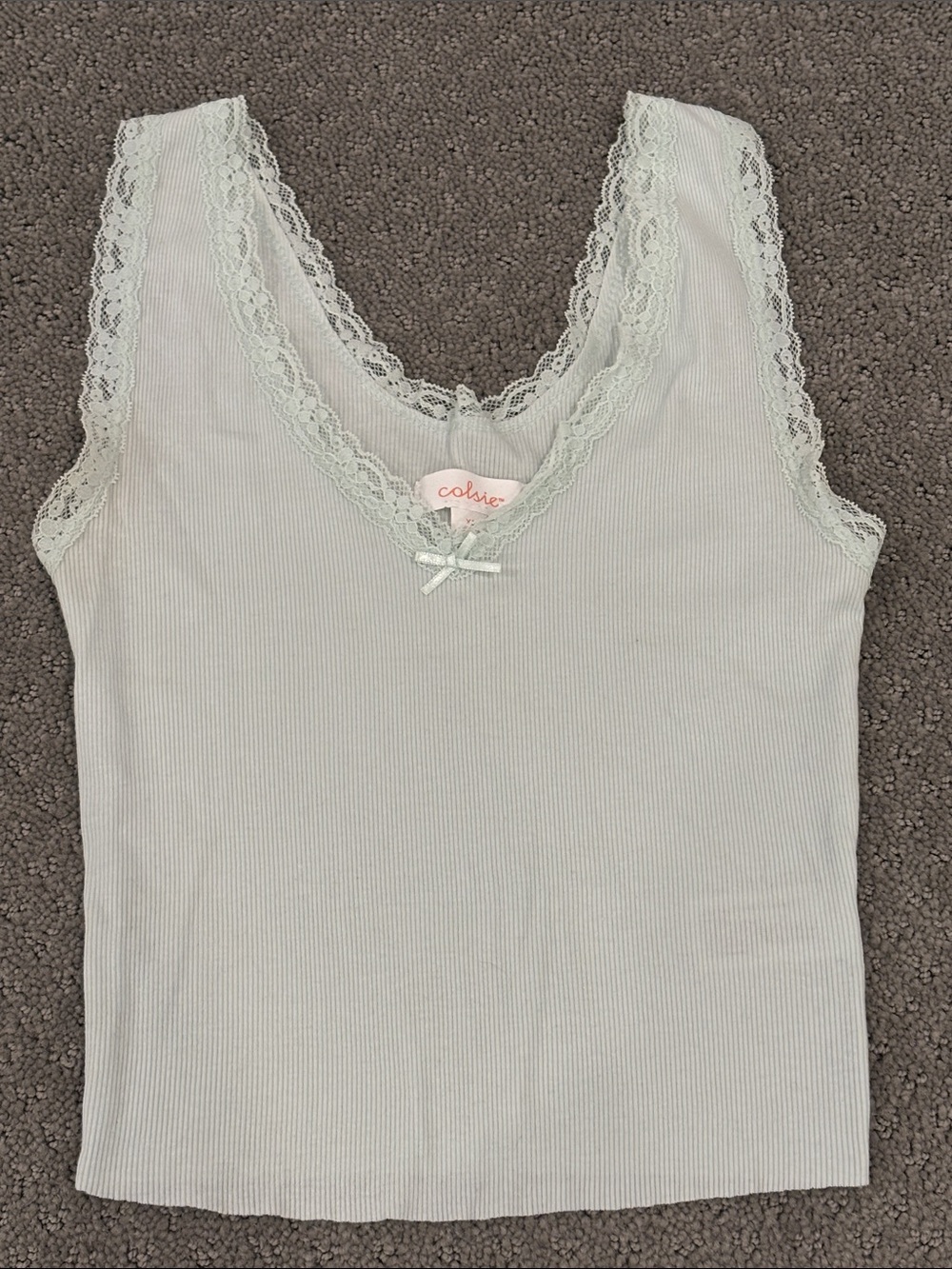 Colsie Lace-Trim Ribbed Tank in Pale Mint